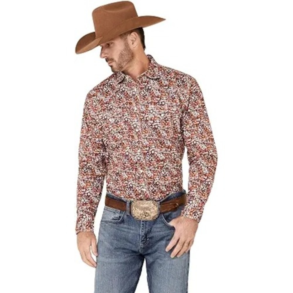Wrangler 20X Western Shirt Men XL Orange Floral Pearl Snap Competition NWT
